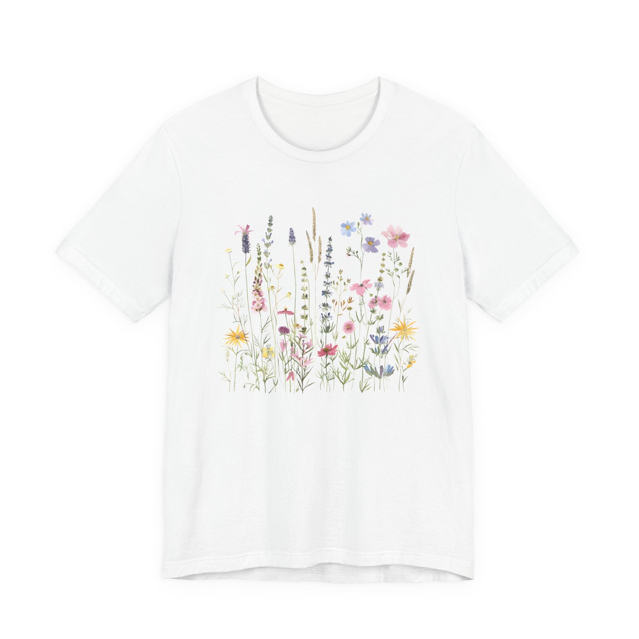 White t-shirt with floral design on a white background