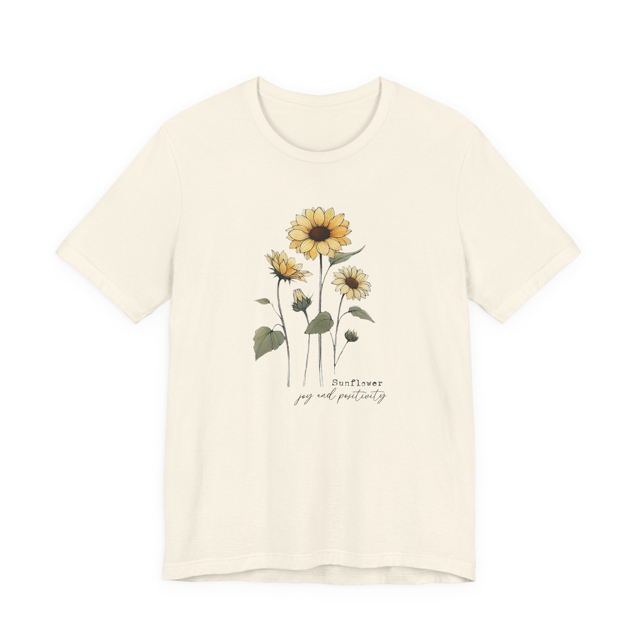 Beige t-shirt with sunflower design on a white background