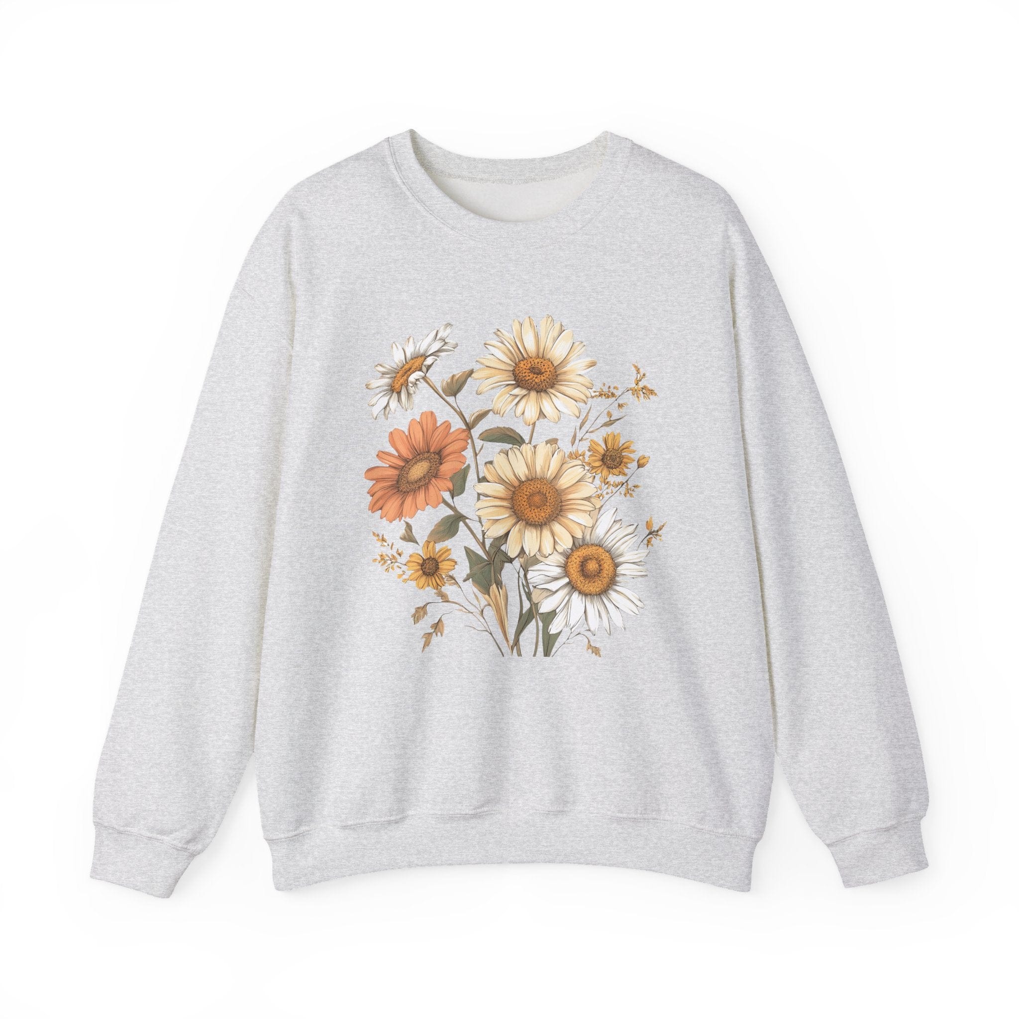 Gray sweatshirt with floral design on a white background