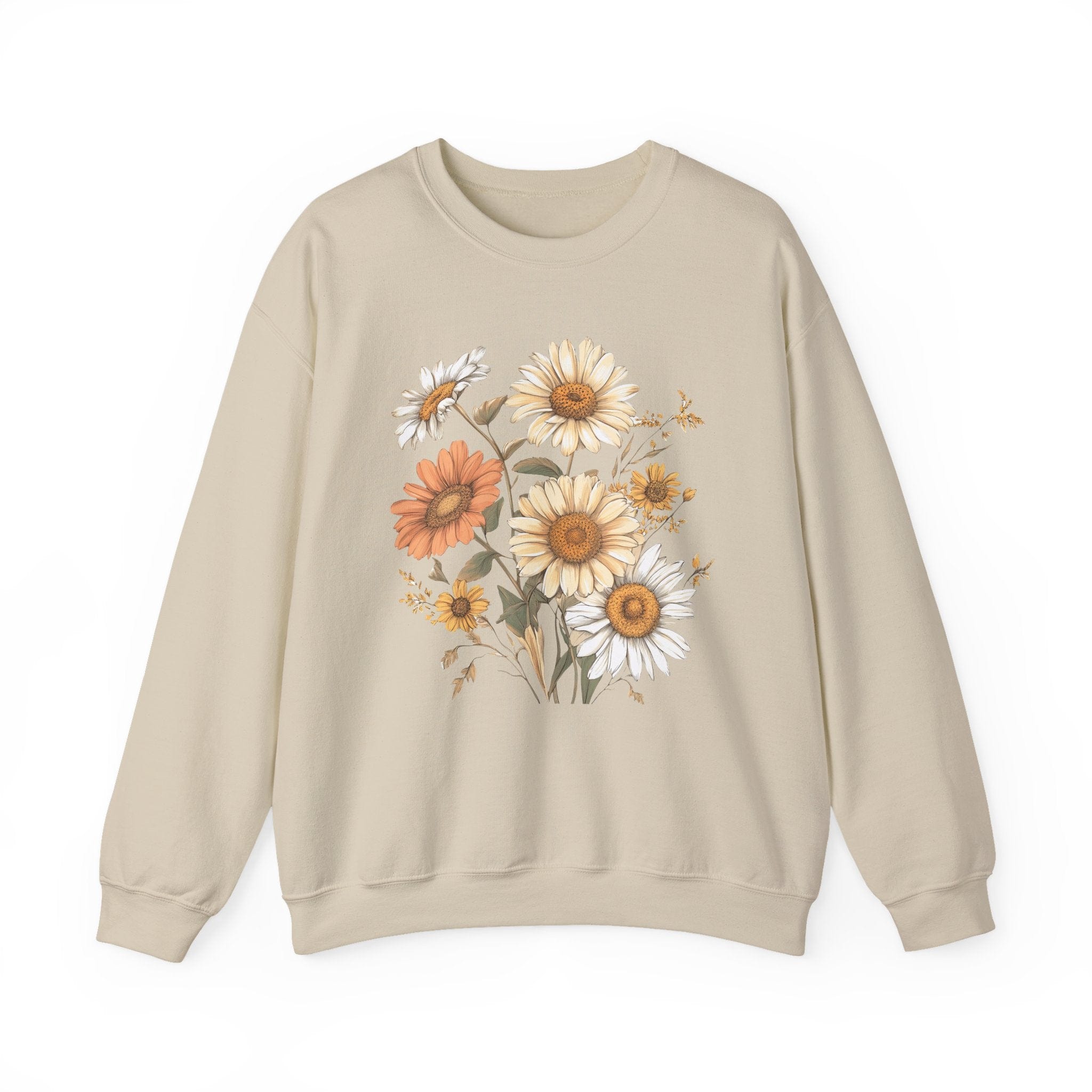 Beige sweatshirt with floral design on a white background