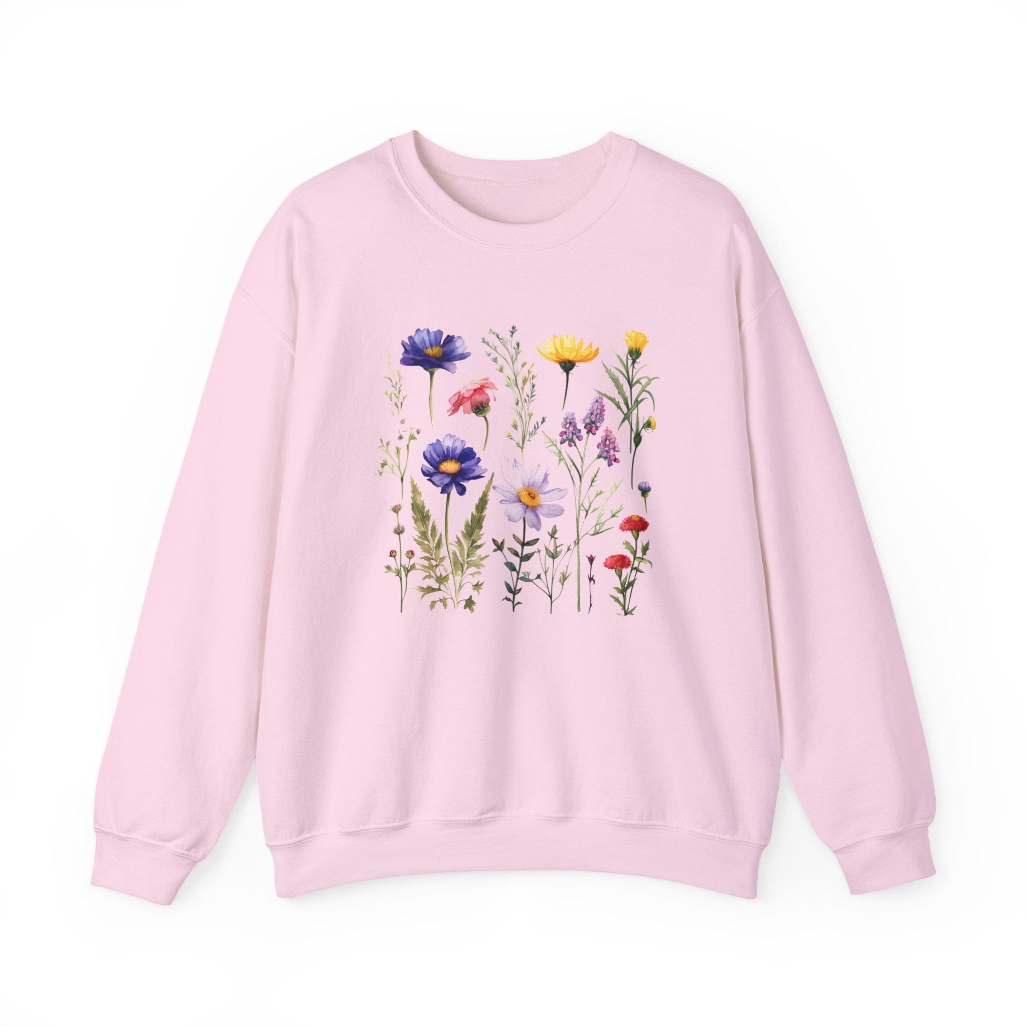 Light pink sweatshirt with floral design on a white background