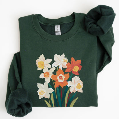 Green sweatshirt with floral design on a white background