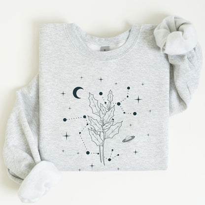 Gray sweatshirt with celestial design on a white background
