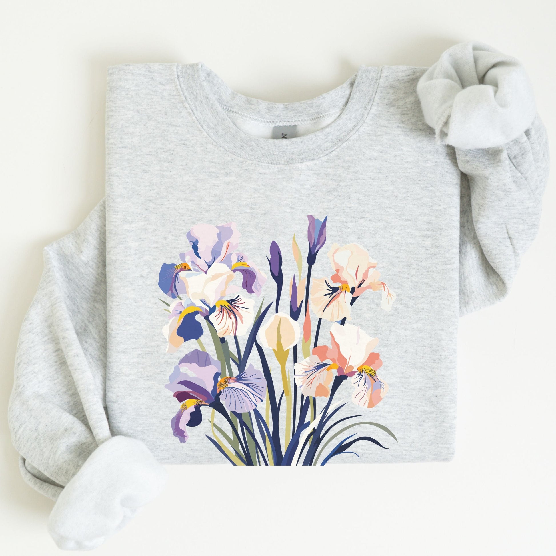Gray sweatshirt with floral design on a white background