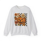 Gray sweatshirt with a pumpkin and floral design on a white background