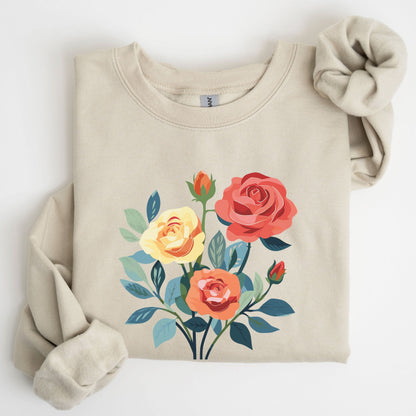 Beige sweatshirt with floral design on a white background