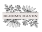 Logo for 'Blooms Haven' with decorative floral elements on a white background