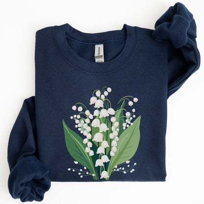 Navy blue sweatshirt with a floral design on a white background