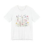 White t-shirt with floral design on a white background
