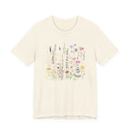 Beige t-shirt with floral design on a white background
