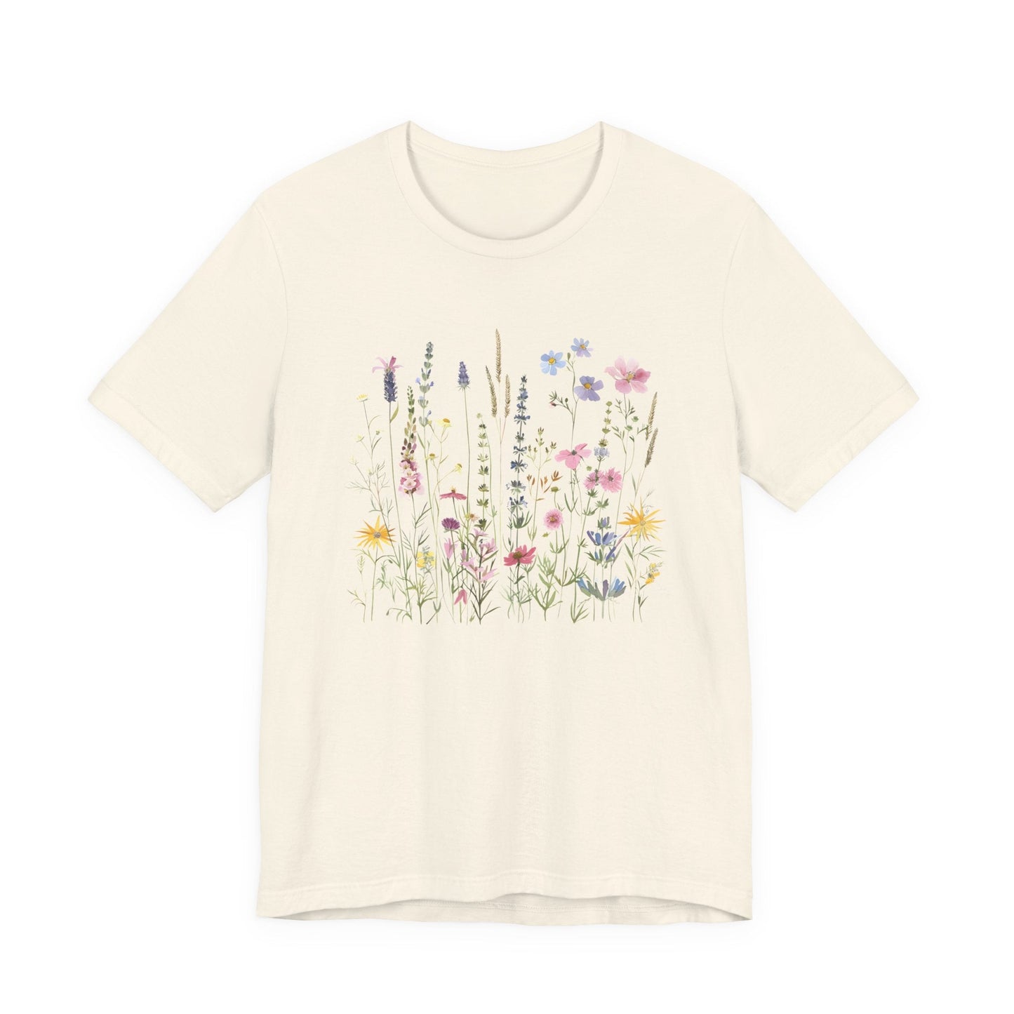 Beige t-shirt with floral design on a white background