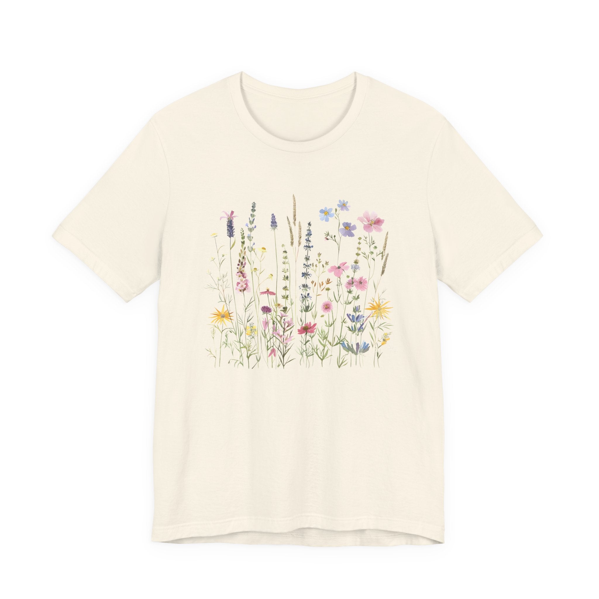 Beige t-shirt with floral design on a white background