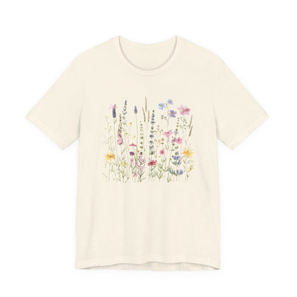 Beige t-shirt with floral design on a white background