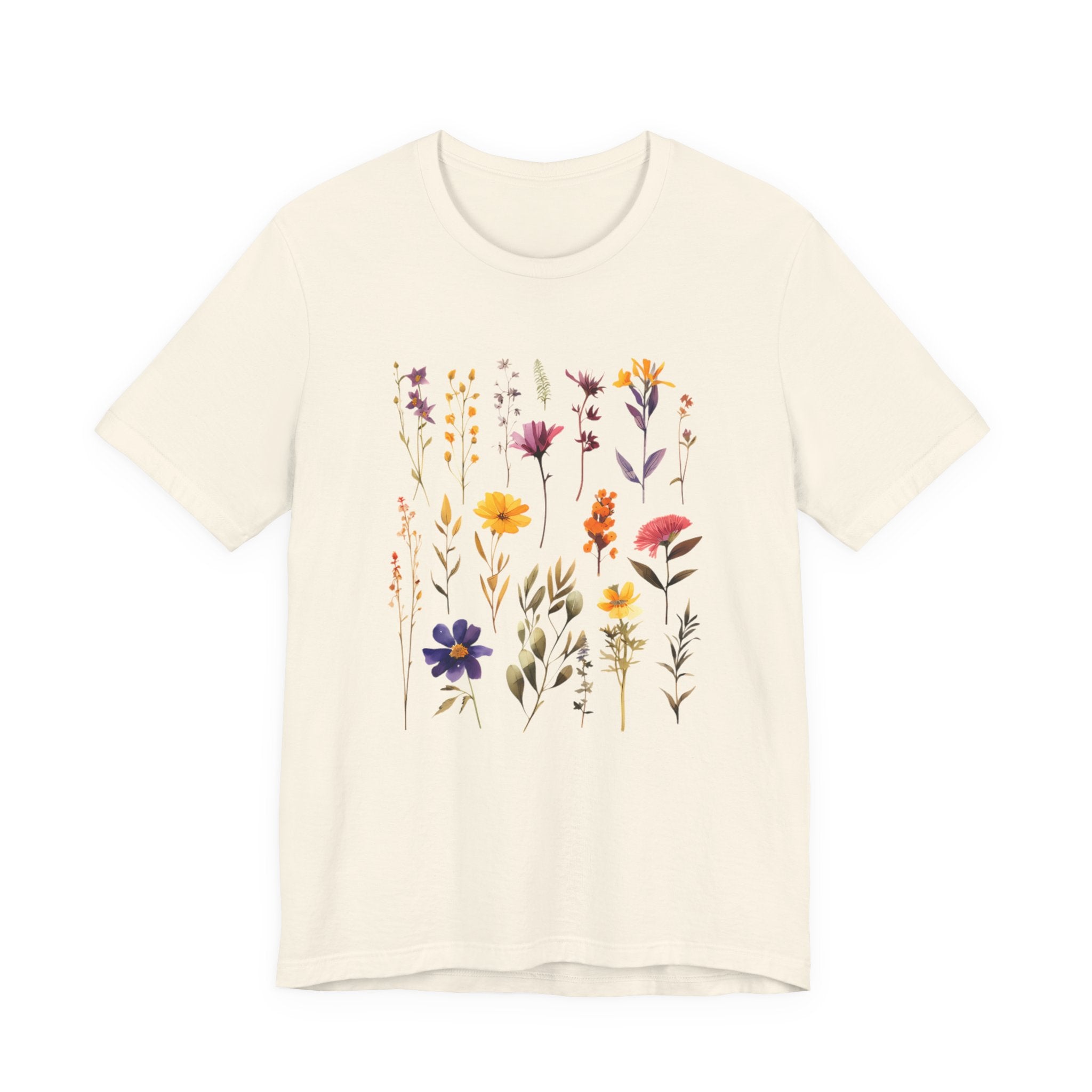 Beige t-shirt with floral design on a white background