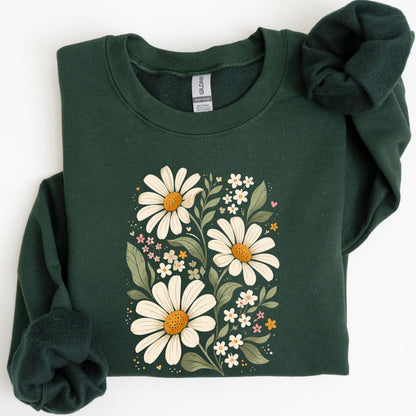 Green sweatshirt with floral design on a white background