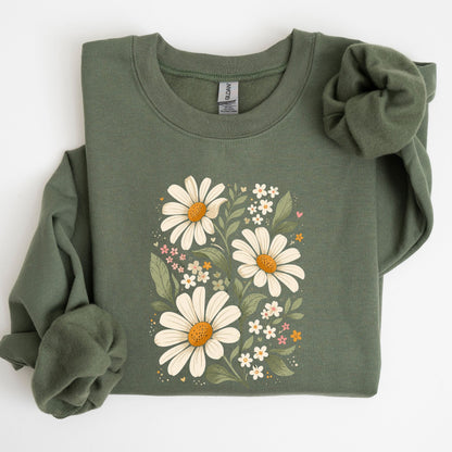 Green sweatshirt with floral design on a white background