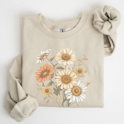 Beige sweatshirt with floral design on a white background