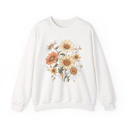 White sweatshirt with floral design on a white background