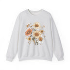 Gray sweatshirt with floral design on a white background