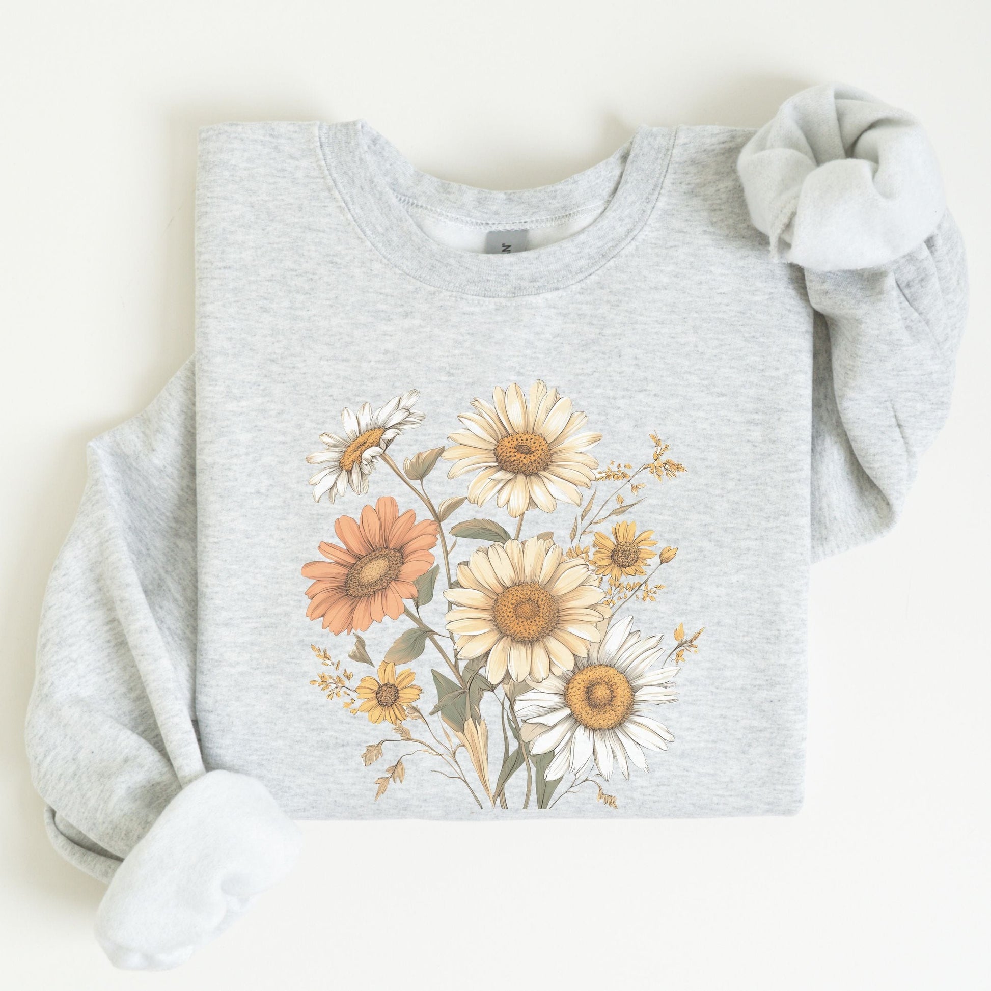 Gray sweatshirt with floral design on a white background