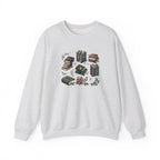 Gray sweatshirt with book and flower design on a white background