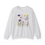 Gray sweatshirt with colorful floral design on a white background