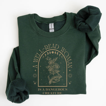 Green sweatshirt with text and graphic design on a white background